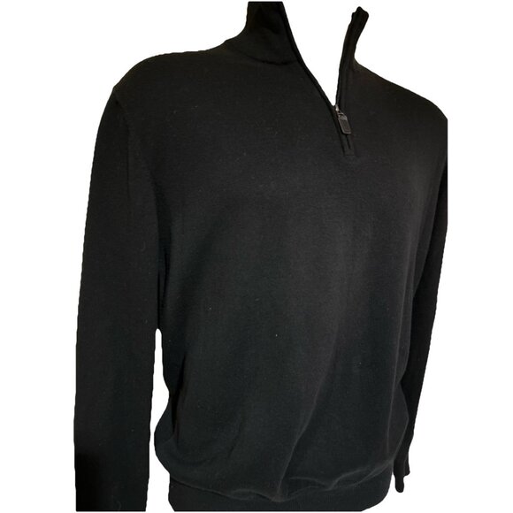 Jos A Bank Traveler Pima Sweater Mens L Large Black Quarter Zip Cotton - Picture 2 of 8